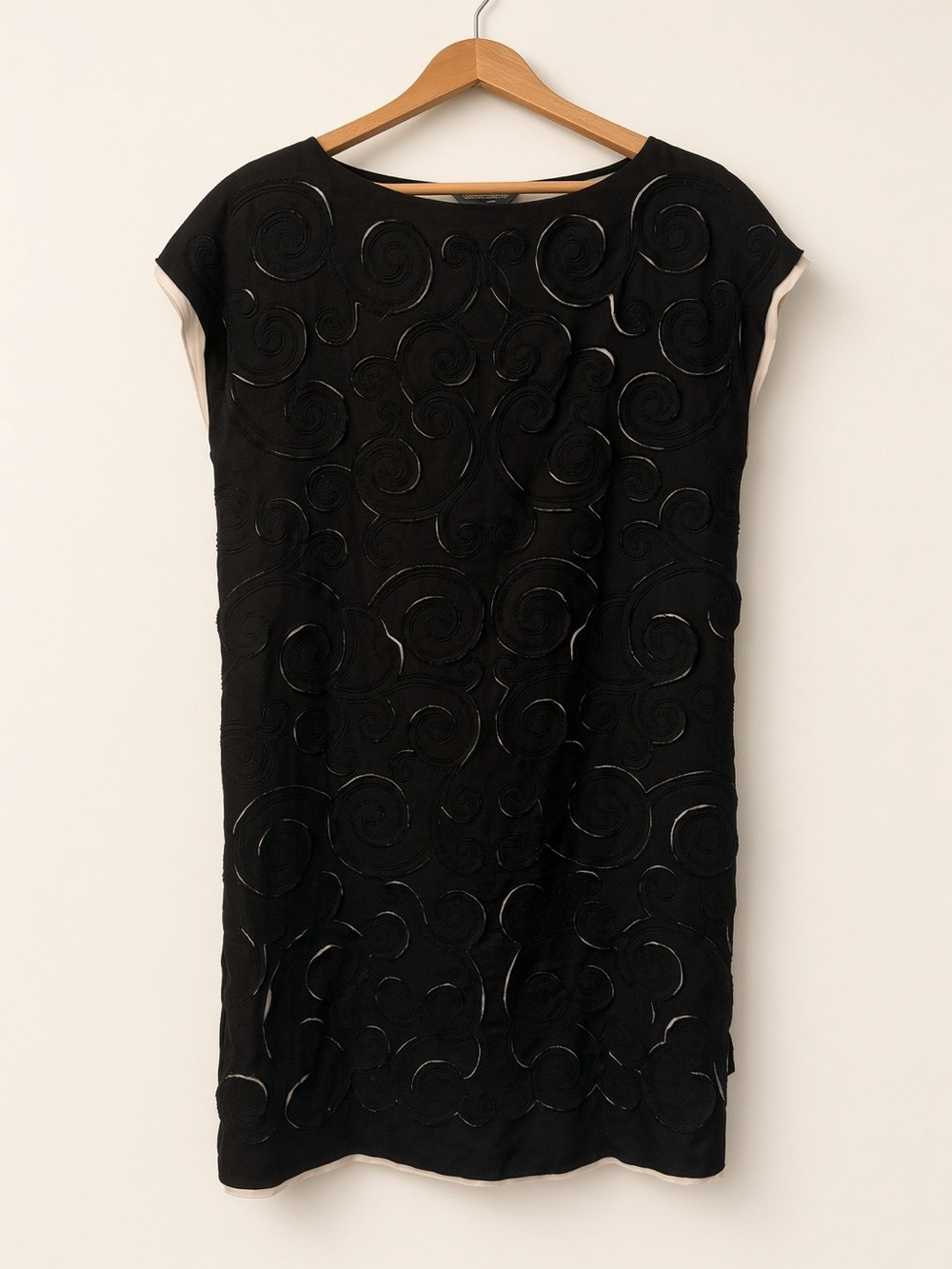 Catherine Malandrino Black Mini Dress with Swirl Embroidery Chic & Effortless